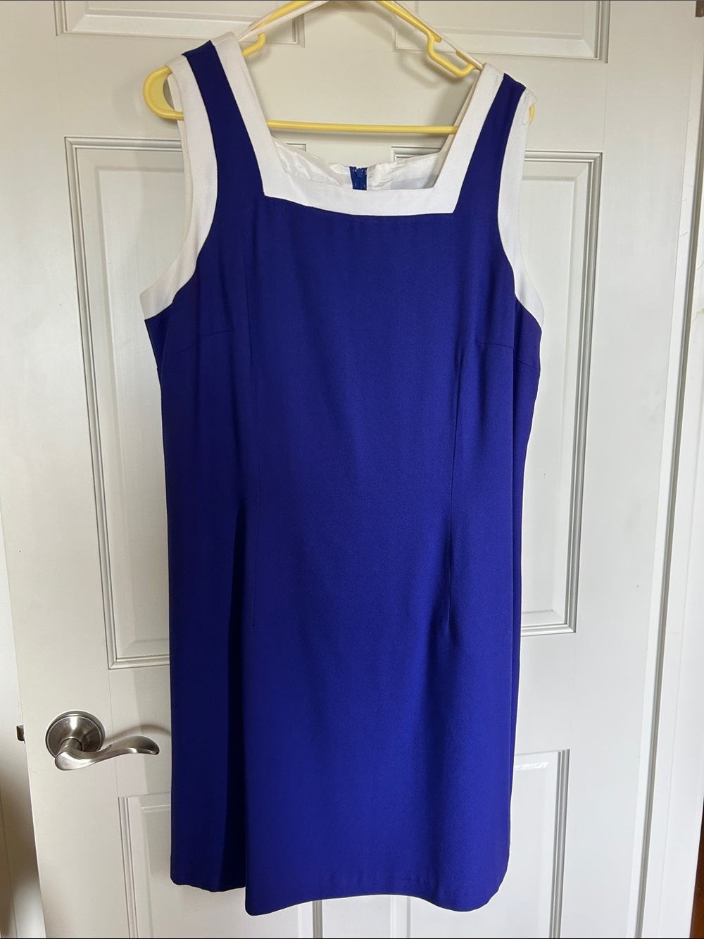 Royal Blue Sleeveless Shift Dress with White Trim